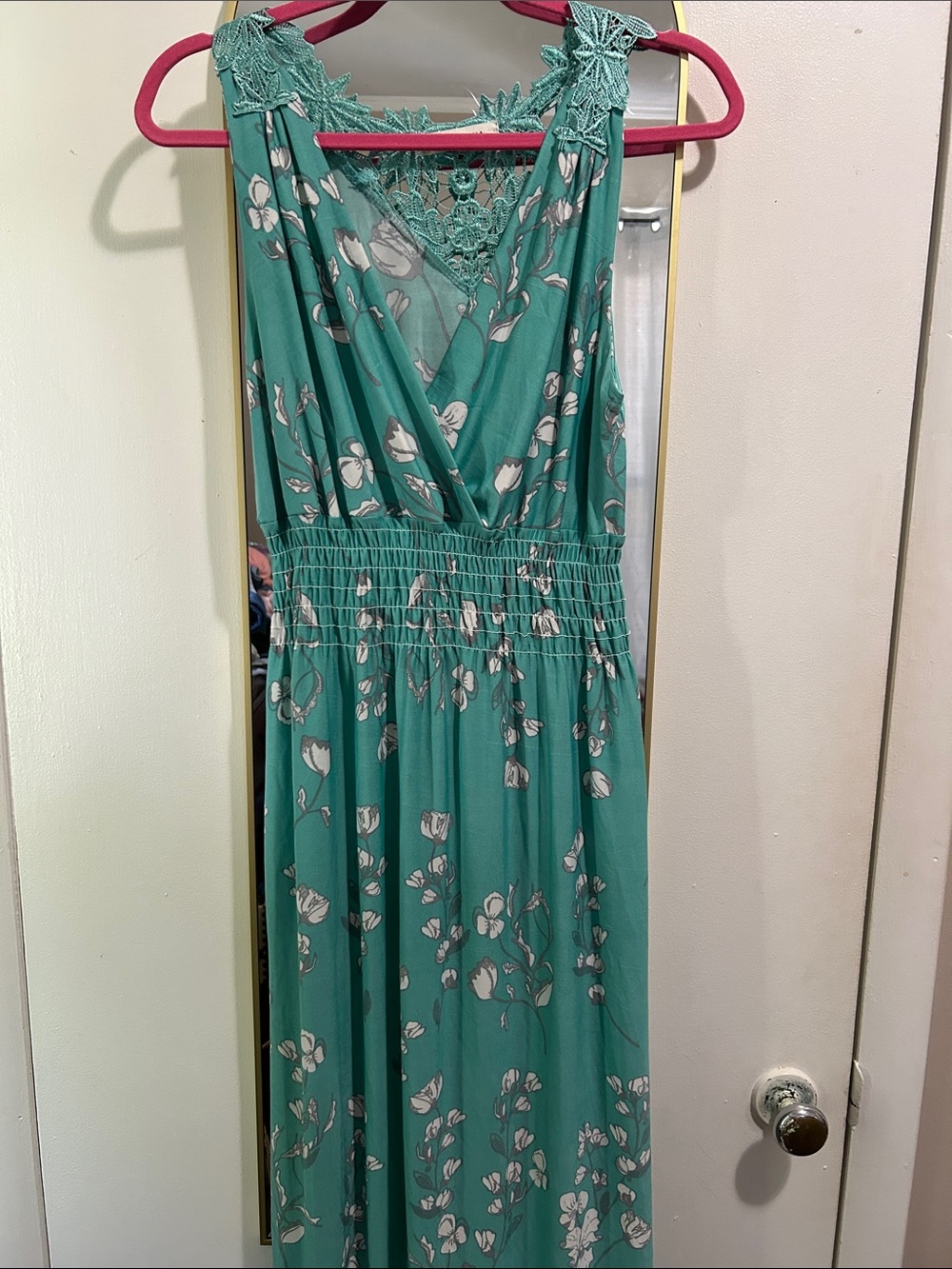 Jon & Anna Teal Floral Lace-Trim Maxi Dress